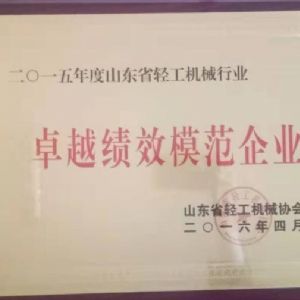 山東省輕工業機械行業卓越績效模范企業